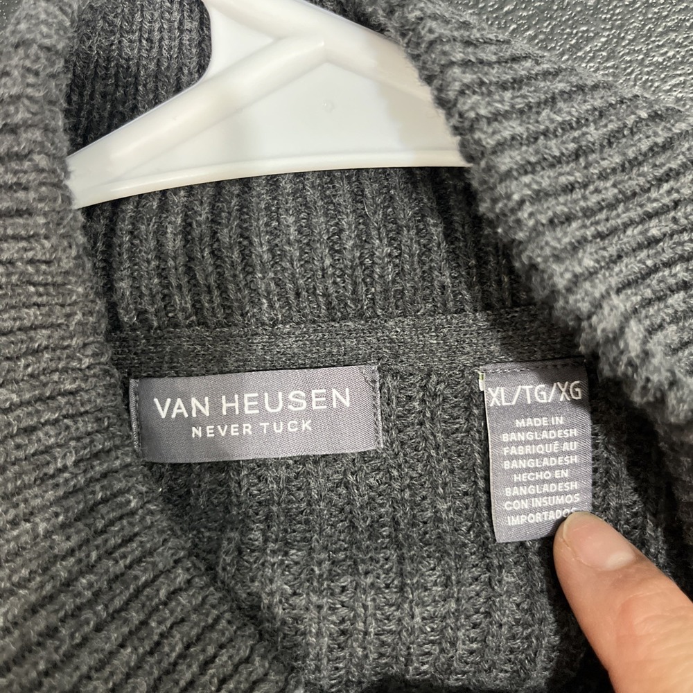 Van Heusen Cardigan Mens XL‎ Gray Never Tuck Ribbed Button Up Mock Neck Sweater - Picture 5 of 6